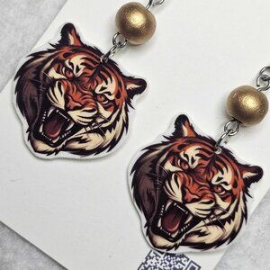 Handmade Tiger Earrings with gold accent beads
